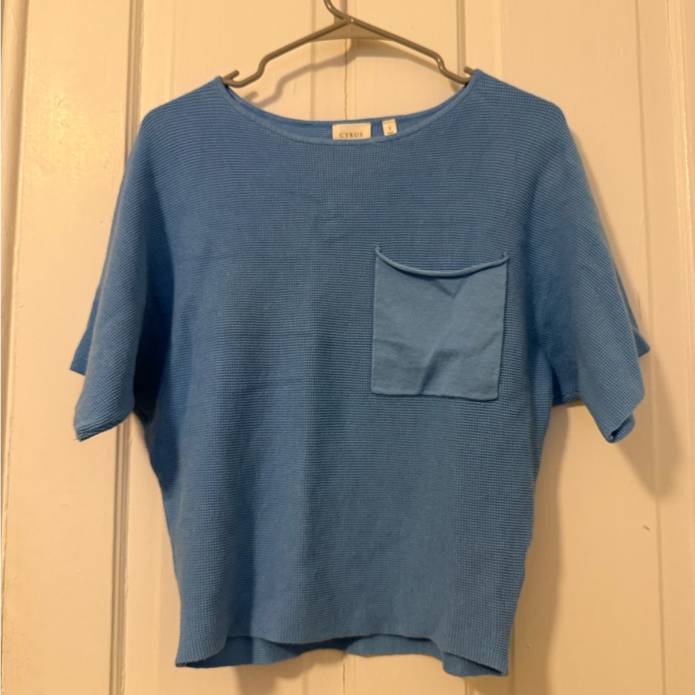 Blue Knit Short Sleeve Pocket Tee
